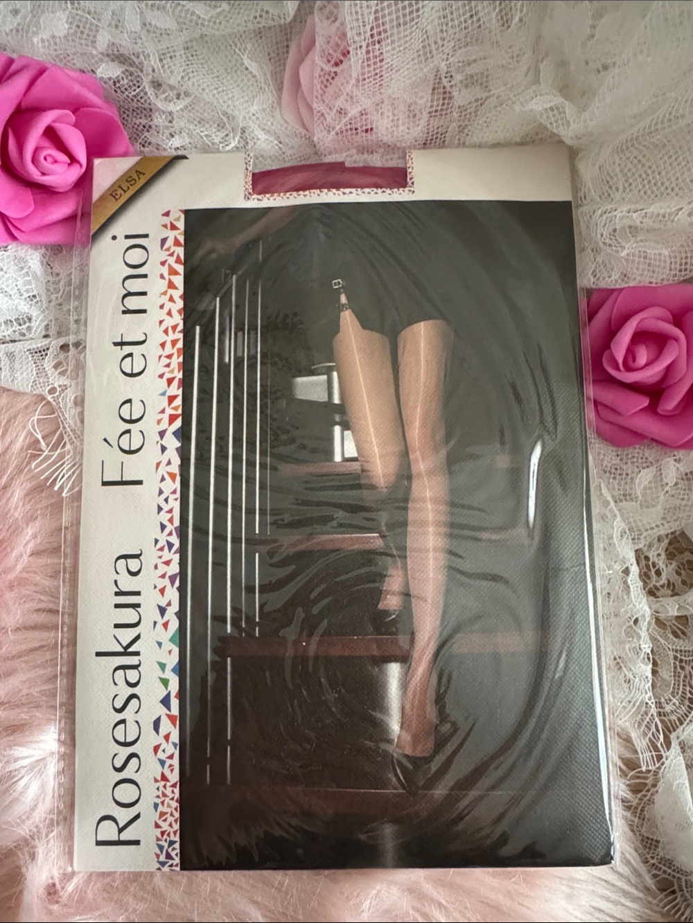 Rosesakura Sheer Black Hosiery Tights pink